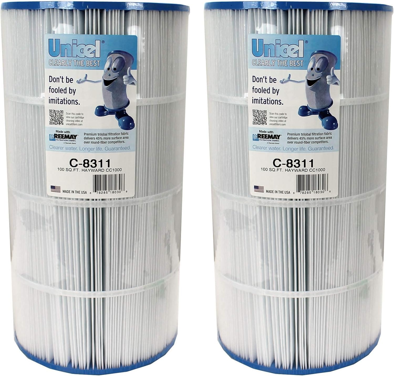 Unicel C-8311 100 Square Foot Media Replacement Pool Filter Cartridge with 194 Pleats, Compatible with Hayward Pool Products (2 Pack)