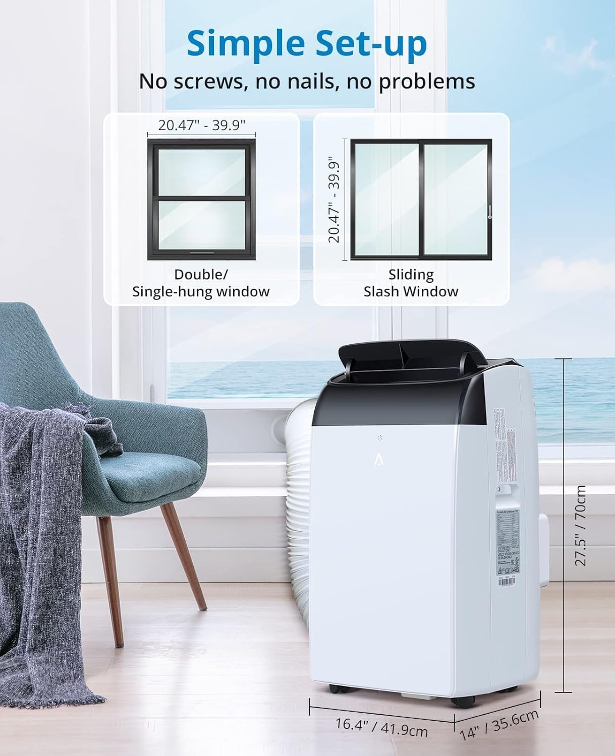 Portable Air Conditioner 12,000 BTU, for Room Up to 550 Sq. Ft., 3-In-1 AC Unit With LED Display, Dehumidifier & Fan, Installation Kit & Remote Control