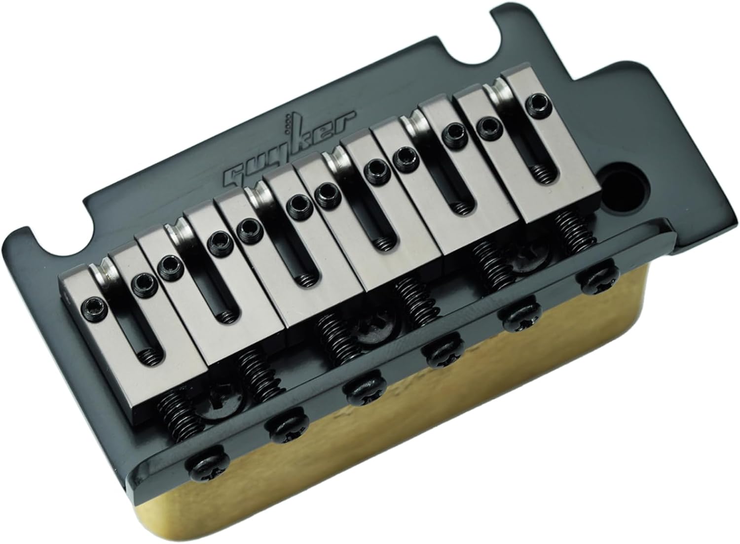 Guyker Guitar Tremolo Bridge with Brass Roller Saddle String Space 10.5mm & Brass Block & Spring and Claw, Pop-In Vibrato Bar, Complete Install Kit for Start ST Electric Guitar(GG-2001, Black)