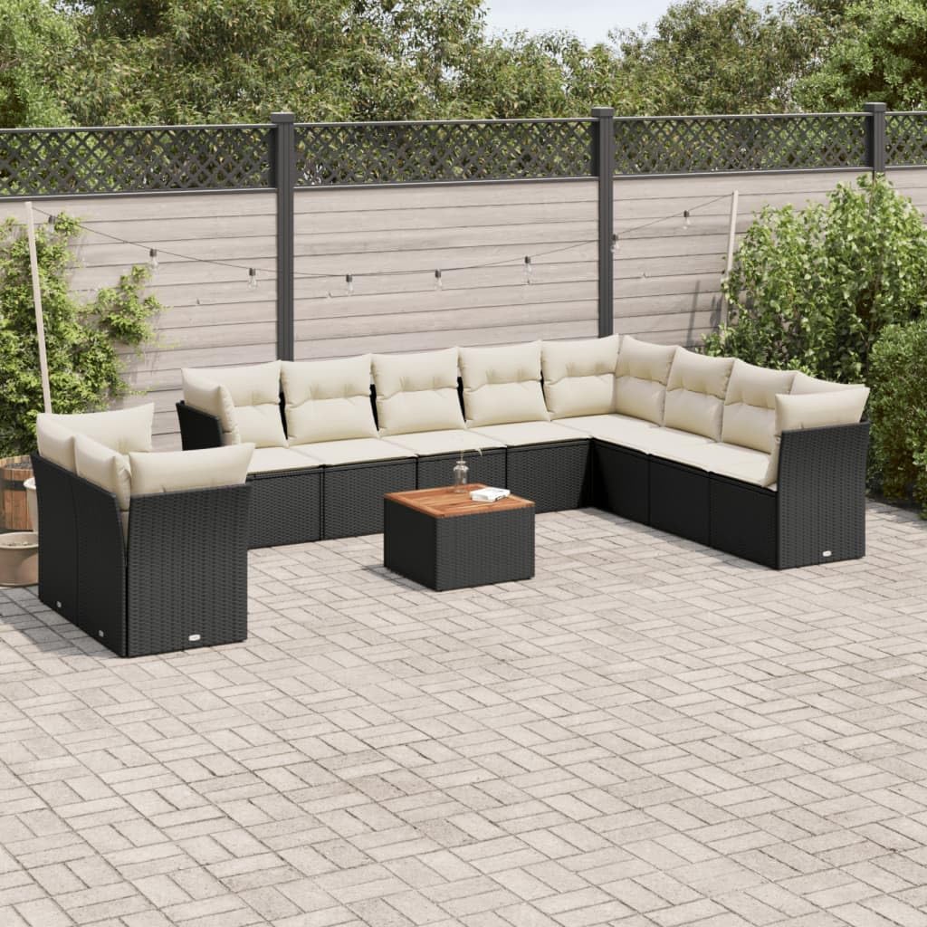 Large Modular Garden Sofa Set, Black Poly Rattan Outdoor Patio Furniture, Weatherproof Seating for 10 People, Durable Powder-Coated Steel Frame, Balcony Dining Table Set