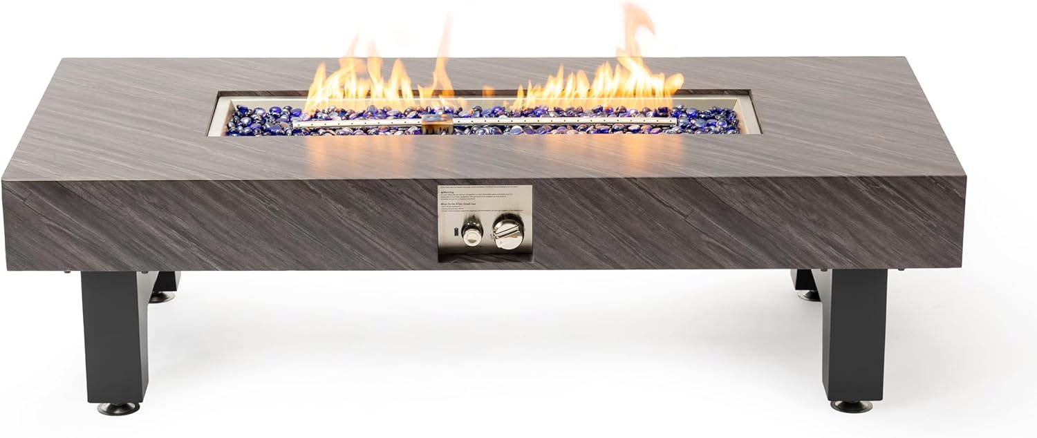 54 Inches Black Stone Fire Pit Table for Living Room – Outdoor & Indoor Heater with Elegant Design, Cozy Gatherings