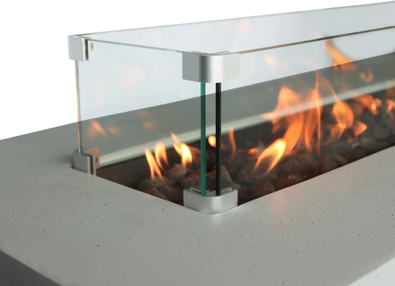 Rectangular Concrete Propane Fire Pit Table with Fiber Reinforcement - Grey - Adjustable Heat Output - Outdoor Patios, Decks, Backyards - Modern Warmth