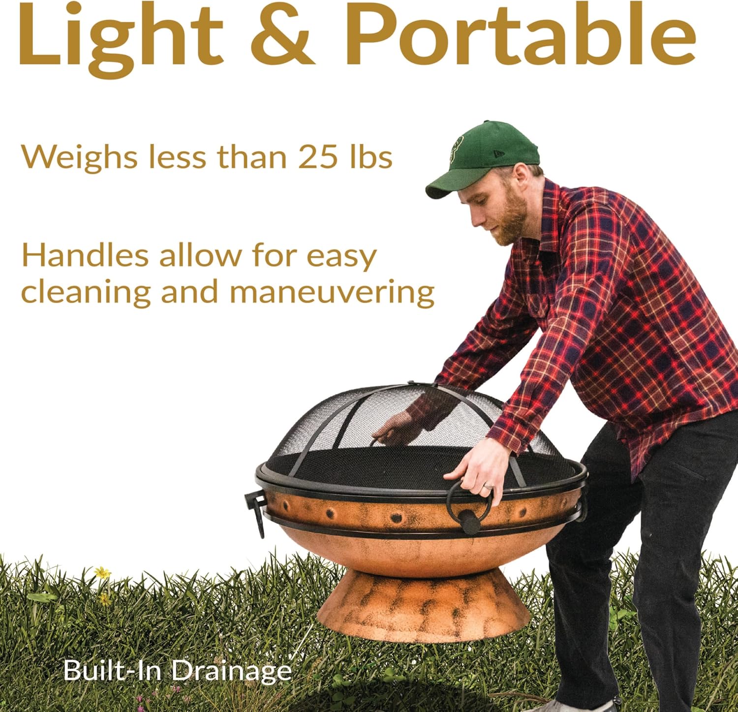 Sunnydaze 30-Inch Large Outdoor Fire Pit - Wood Burning Fire Pit for Outside with Poker and Screen - Copper Finish - Royal Cauldron