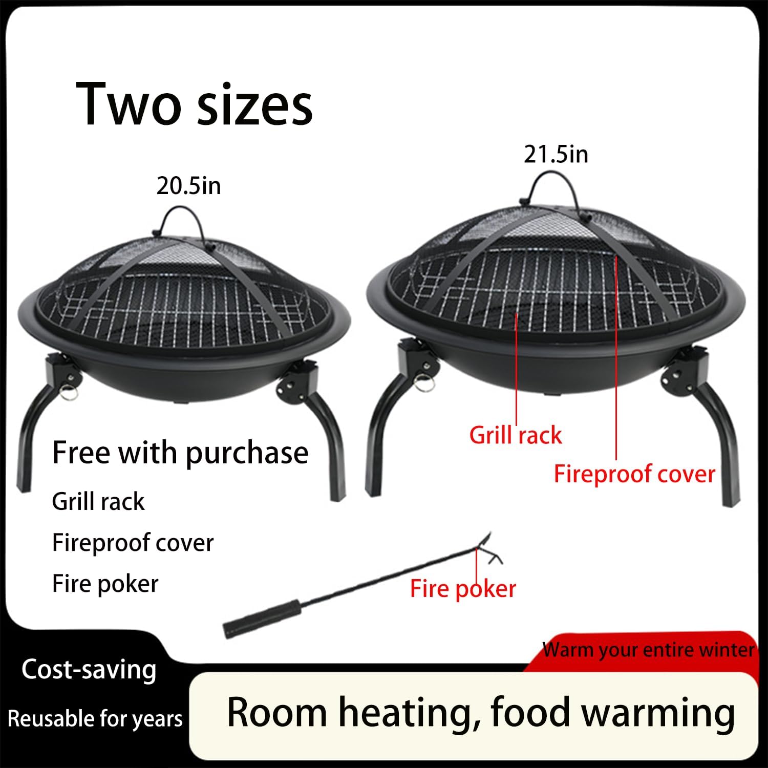 Portable Folding Outdoor Fire Pit & Wood-Burning Stove Perfect for Gardens, Family Gatherings, picnics, and Beach Bonfires—Enjoy Relaxed, Cozy Evenings. (Black, 21.5in)