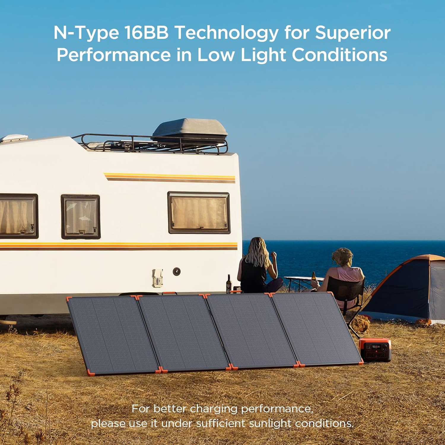 350W Portable Solar Panel, N-Type 16BB 43V Foldable Solar Charger for EcoFlow Delta/Jackery 1000/Anker C1000/Bluetti Elite 100, IP68 Waterproof Off-Grid Power for RV Camping & Home Backup