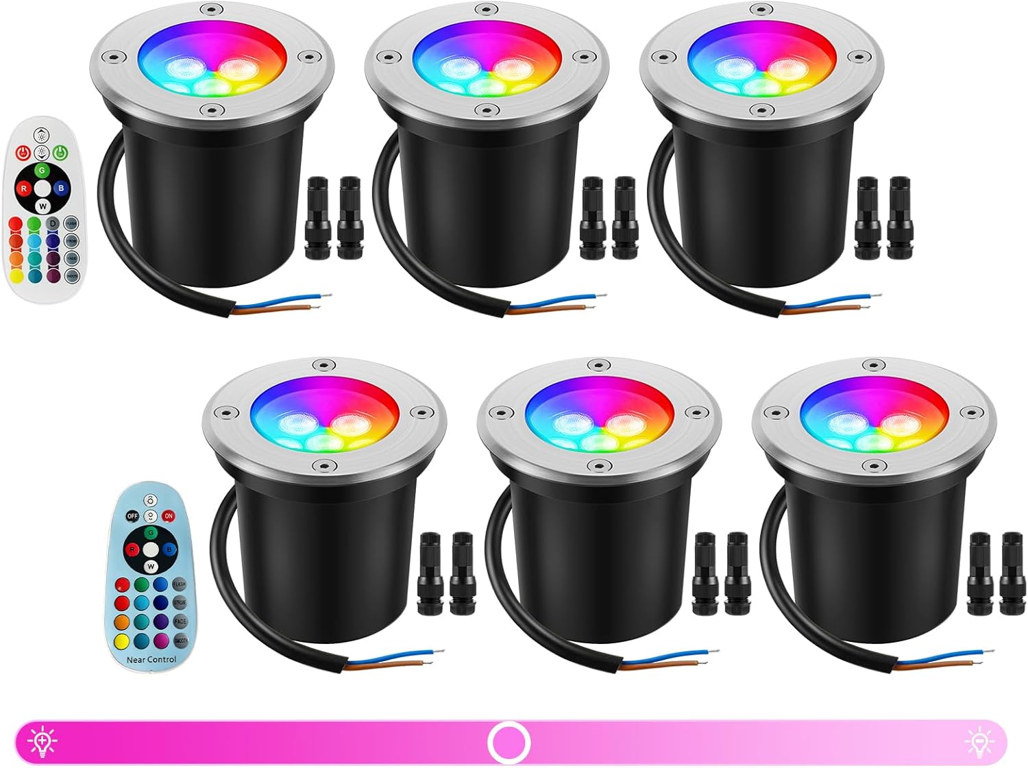 Junview Low Voltage Landscape Lights Halloween 10W RGBW Warm White LED Well Landscape Lighting Waterproof Outdoor 12V-24V Pathway Deck Ground RGB Well Lights (6)