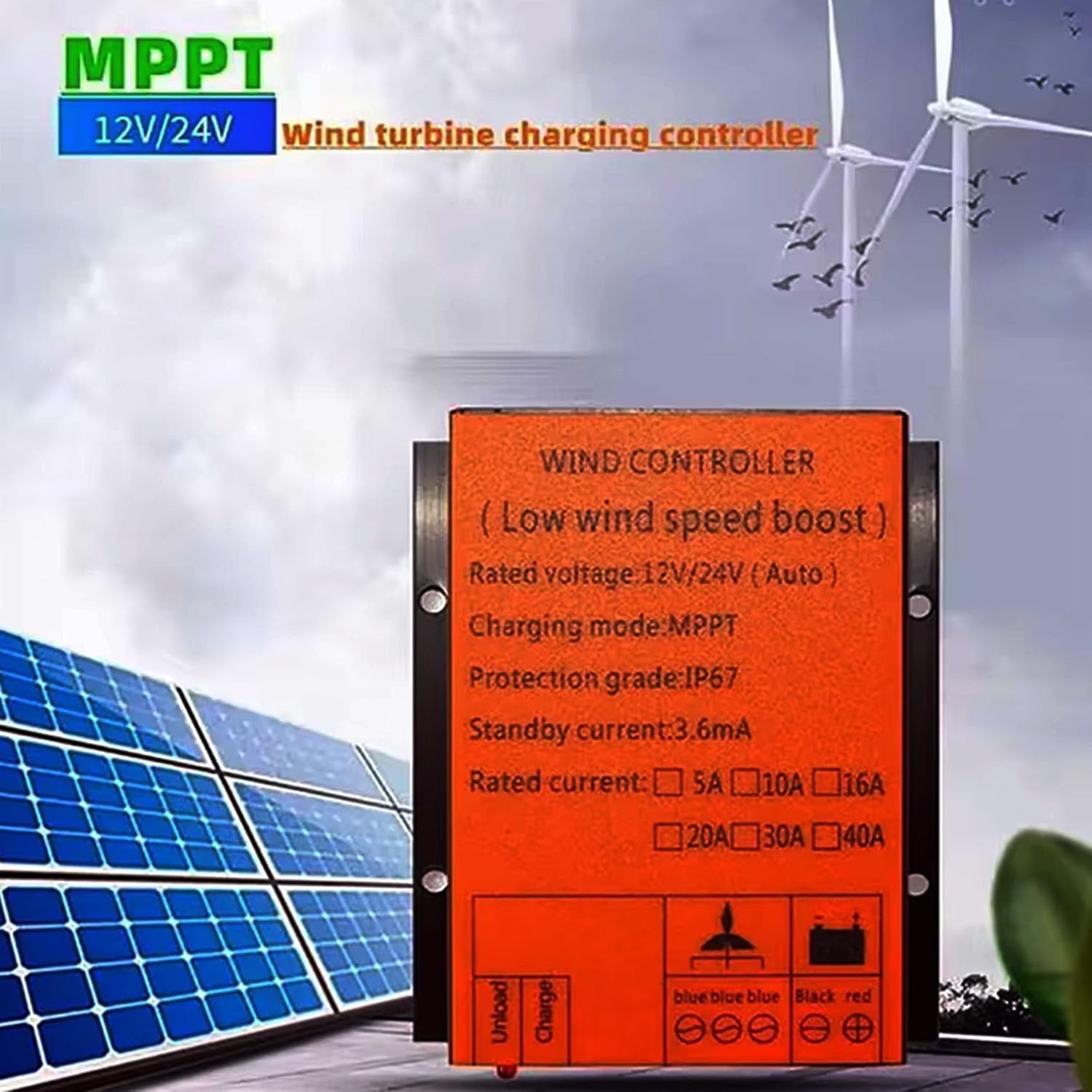 MPPT Wind Turbine Charge Controller Regulator, 10000W 12V 24V Automatic 48V Waterproof Regulator for Turbine Windmill Generator,48v