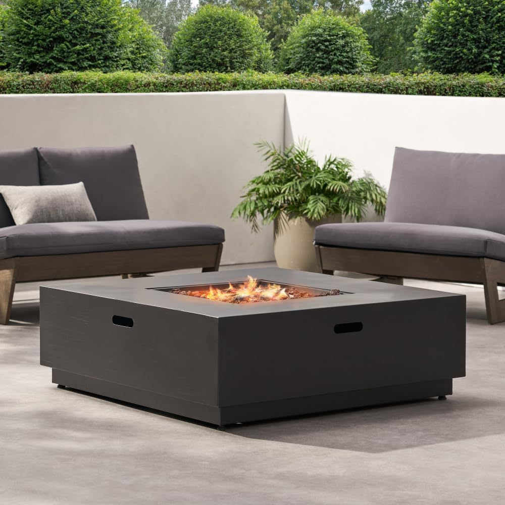 40 Inch Square Outdoor Fire Pit Table with 50,000 BTU Heating Power for Patio, Deck, or Backyard Gathering Spaces