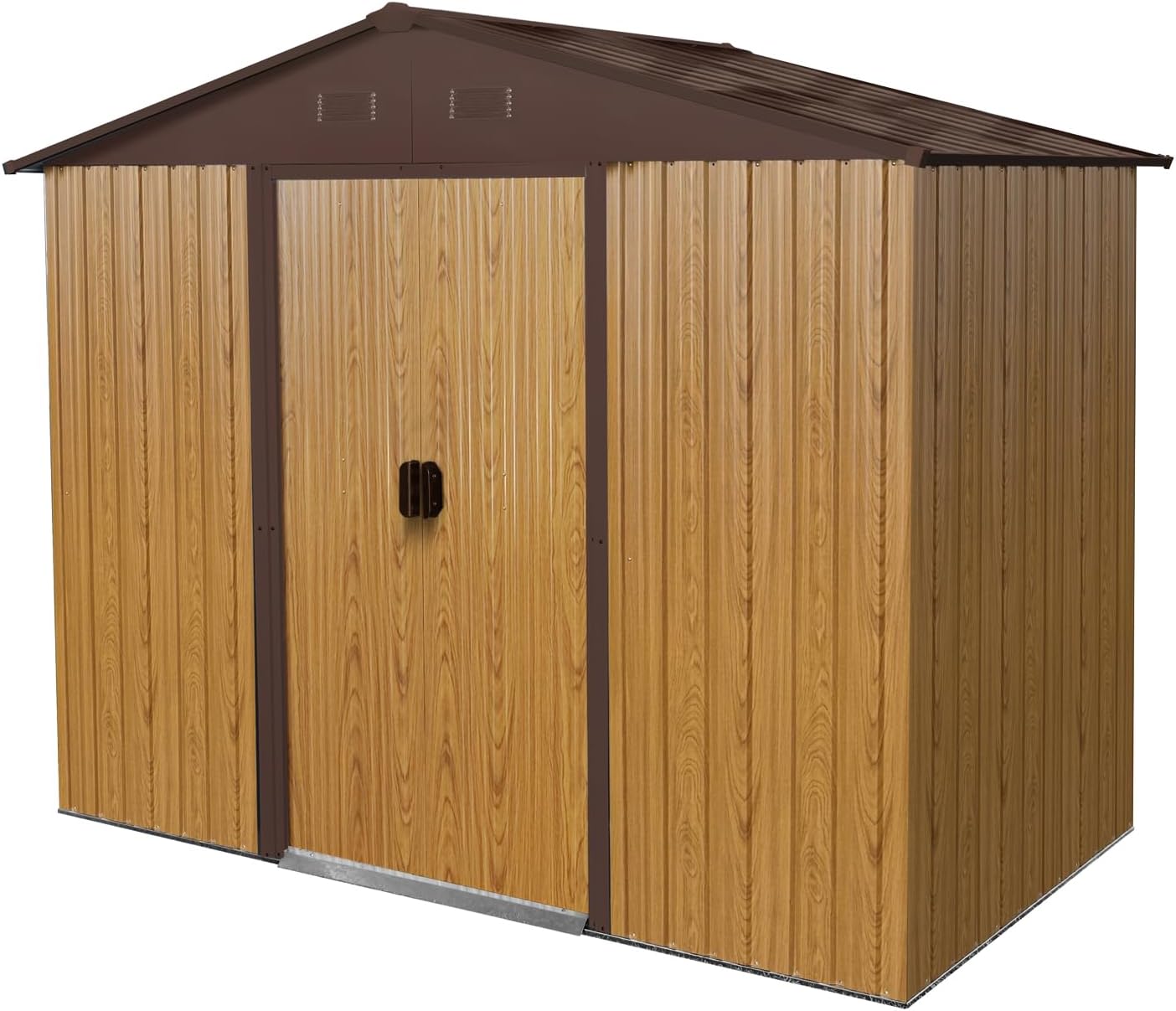 8 x 4 FT Outdoor Storage Shed, Garden Tool Metal Shed with Sliding Doors & Metal Foundation, Tool Shed Tiny House Vertical Outside Storage Building for Backyard, Coffee
