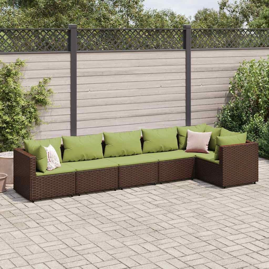 6-Piece Patio Lounge Set, Brown Poly Rattan Outdoor Furniture with Cushions, Powder-Coated Steel Frame for Garden, Balcony, Conservatory Seating