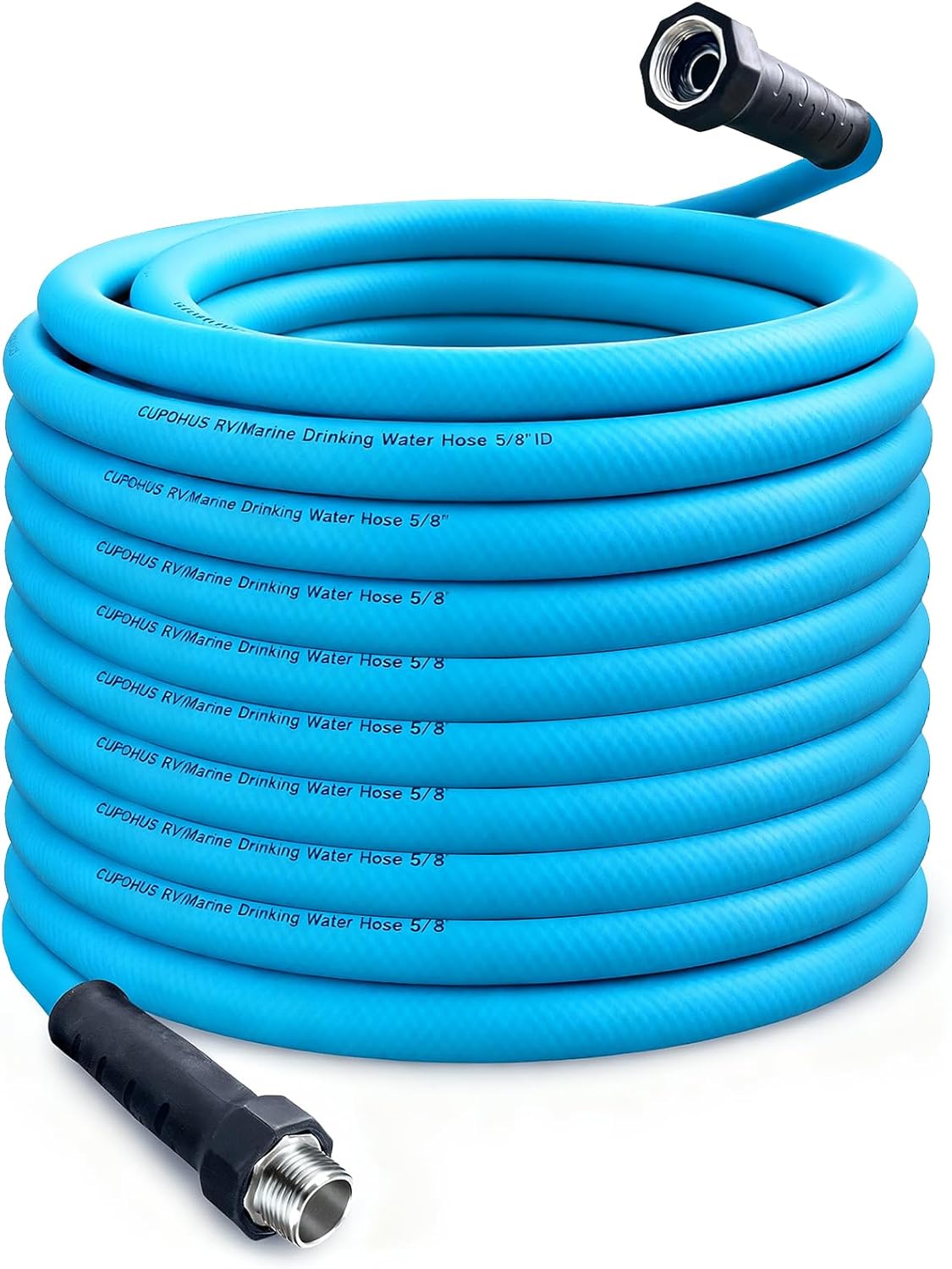 Cupohus RV Water Hose 100FT with Strain Relief Ends, Kink-Resistant Drinking Water Hose, 5/8''ID Potable Food Grade Hose with Storage Strap for RV, Marine, Camper, Truck, Car, Garden