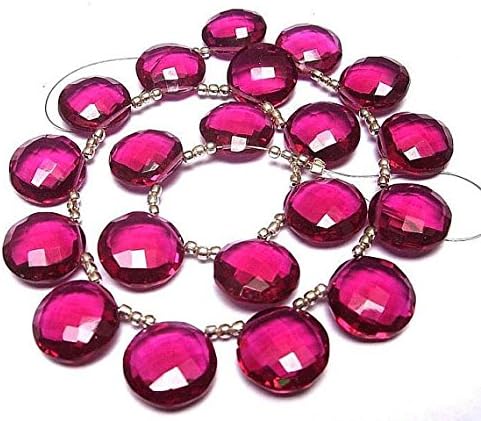 13 inch natural beads strand of 14x14mm faceted coin rubelite pink quartz gemstone briolletes beads for DIY jewelry - necklace, bracelet, earring, ring.