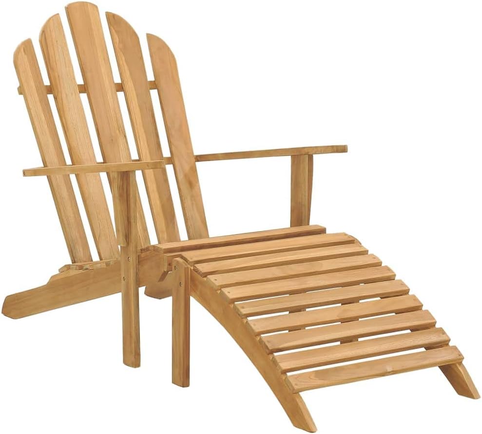 Adirondack Chair with Footrest Solid Teak Wood,Teak Adirondack Chair for Outdoor Garden Patio Furniture with Wide Arms and High Backrest Outdoor Furniture, Outdoor Chairs