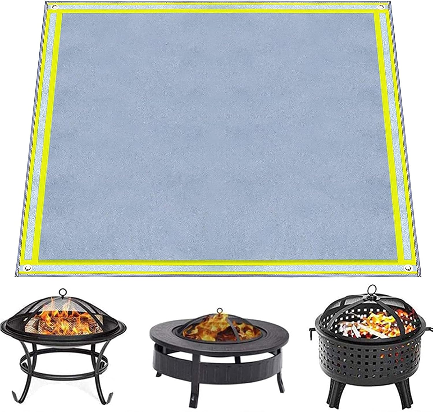 ItzZa Reflective Fire Pit Mat, Square Grill Pad,59in Round Floor Fire Pit Pad,Visible at Night with Reflective Strips,for Bonfire/Grill/Stove/Grass