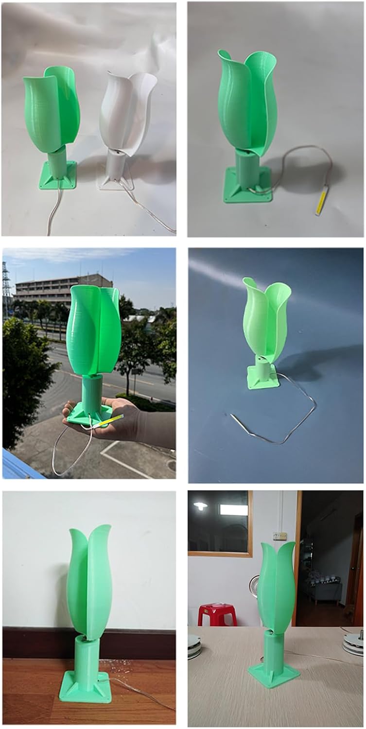 20W Wind Power Generator 1-12V Wind Generator DIY Vertical Axis Wind Turbine Model with LED Light, Three-Phase Permanent Magnet Generator for Teaching Physical Power Generation,Green,20W