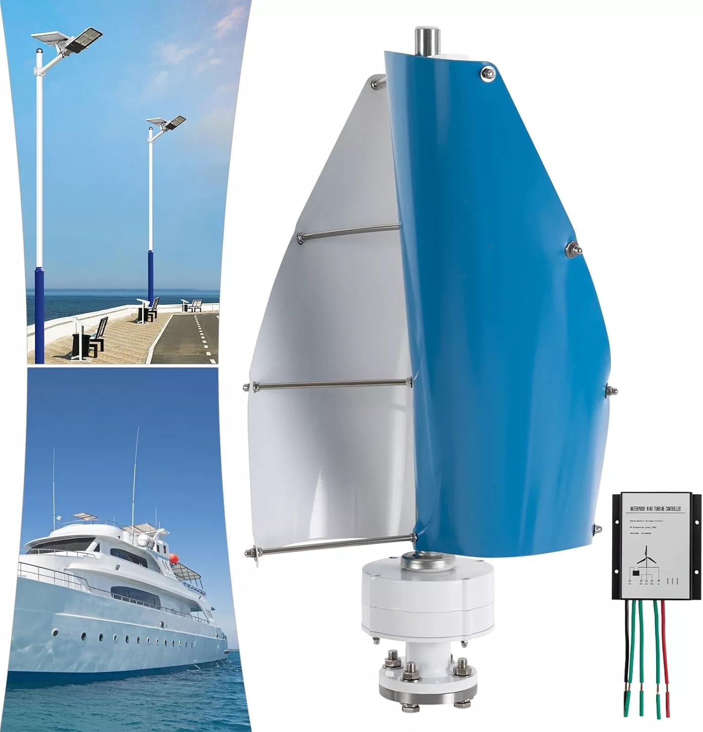 3KW Vertical Axis Wind Turbine Generator Kit, 12V/24V 3-Phase Permanent Magnet Motor, Home Use Wind Power System for Off-Grid Applications(24v)