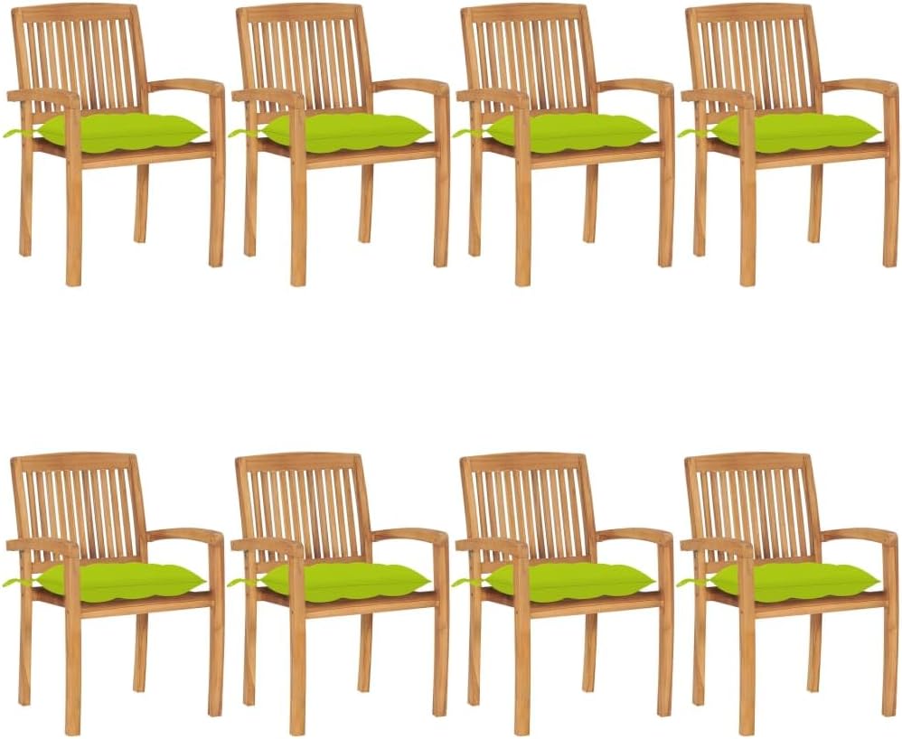 Patio Chair Stacking Patio Chairs with Cushions 8 pcs Solid Teak Wood