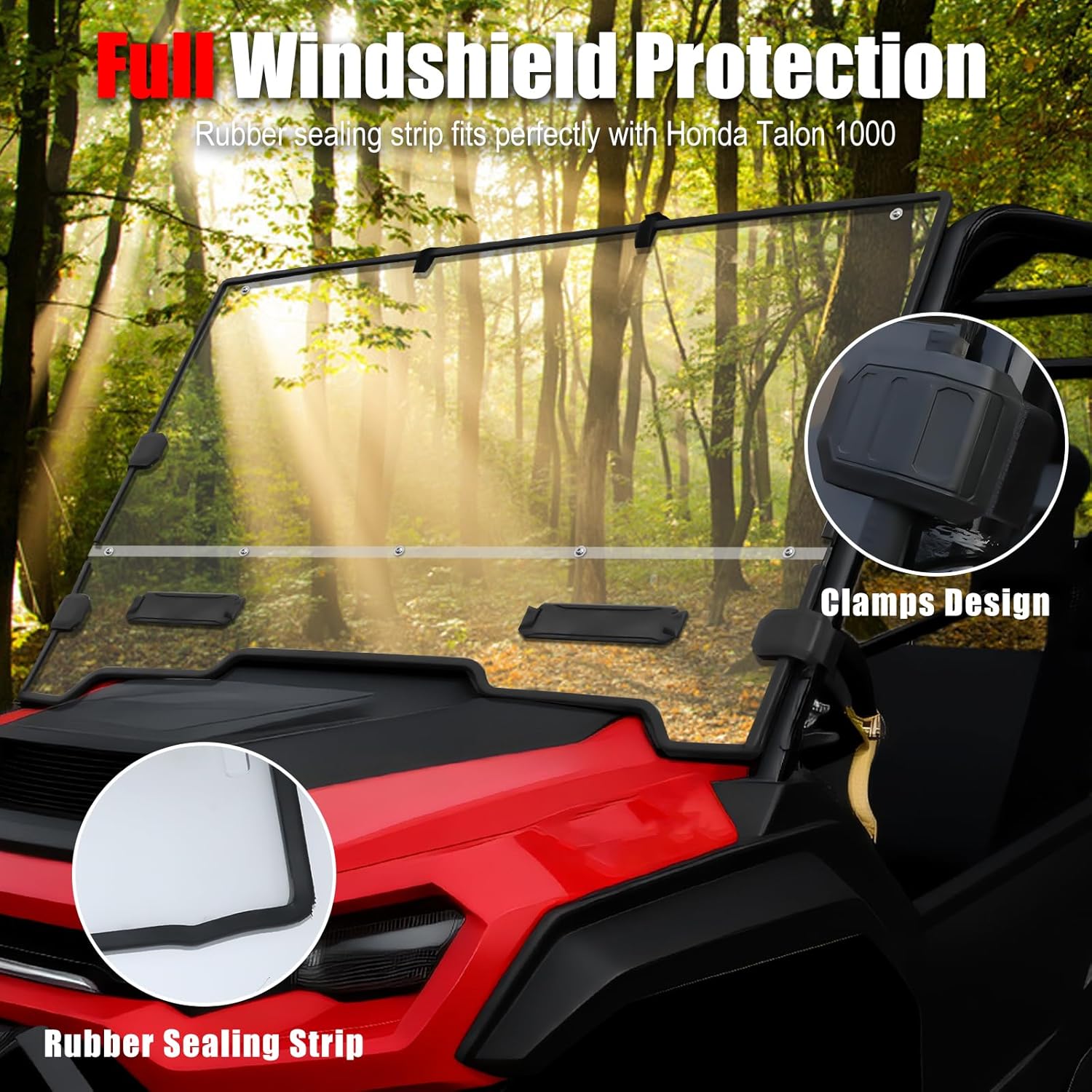 Front Full Windshield for Honda Pioneer 1000 2016-2025, Combined Clear Vented Hard Coated Windshield Front Window Full Windscreen for Honda Pioneer 1000-3 1000-5 1000-6 2016-2025 Accessories