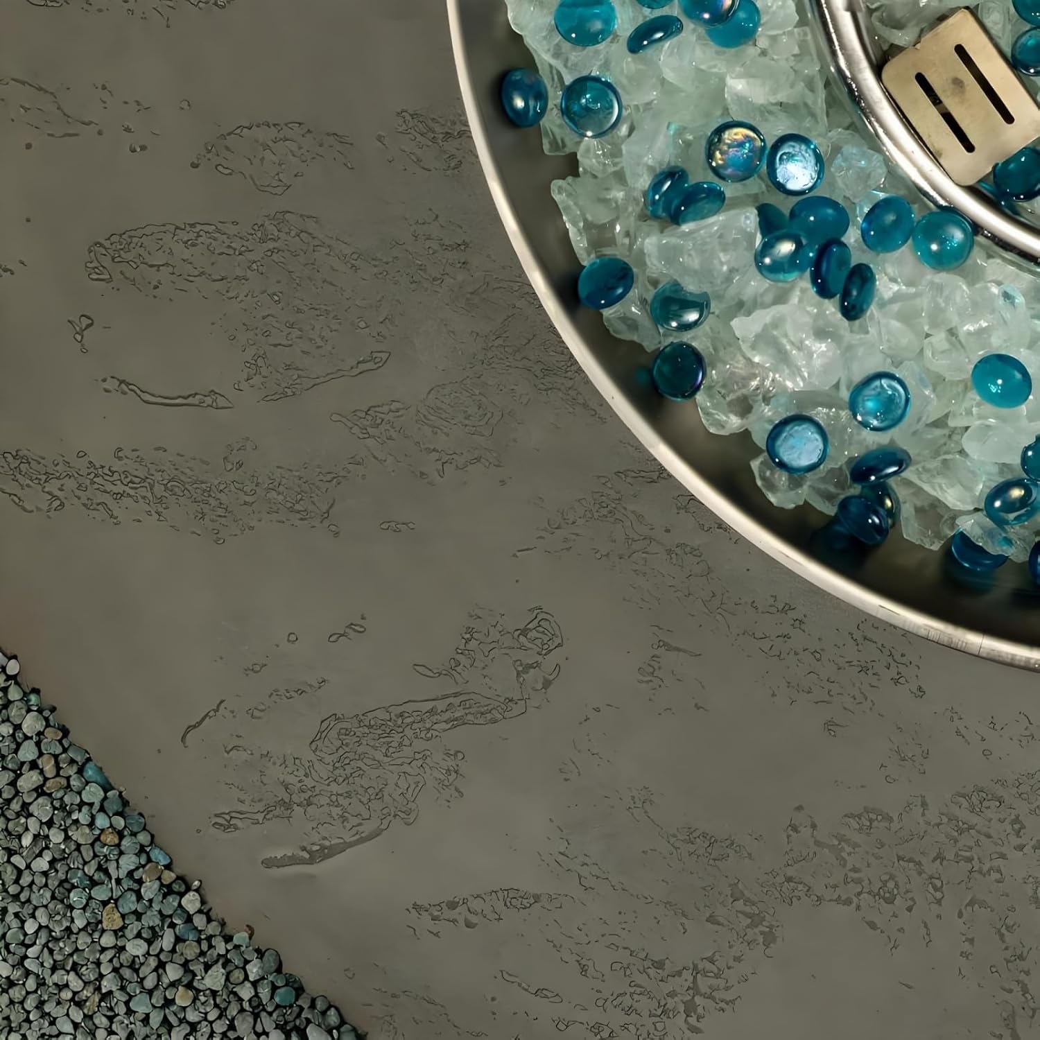 34-inch Round Propane Fire Pit Table, Cement Grey Outdoor Firepit Table with 50000BTU, Electronic Ignition, Burner Lid, Glass Rocks & Rain Cover, 33.46