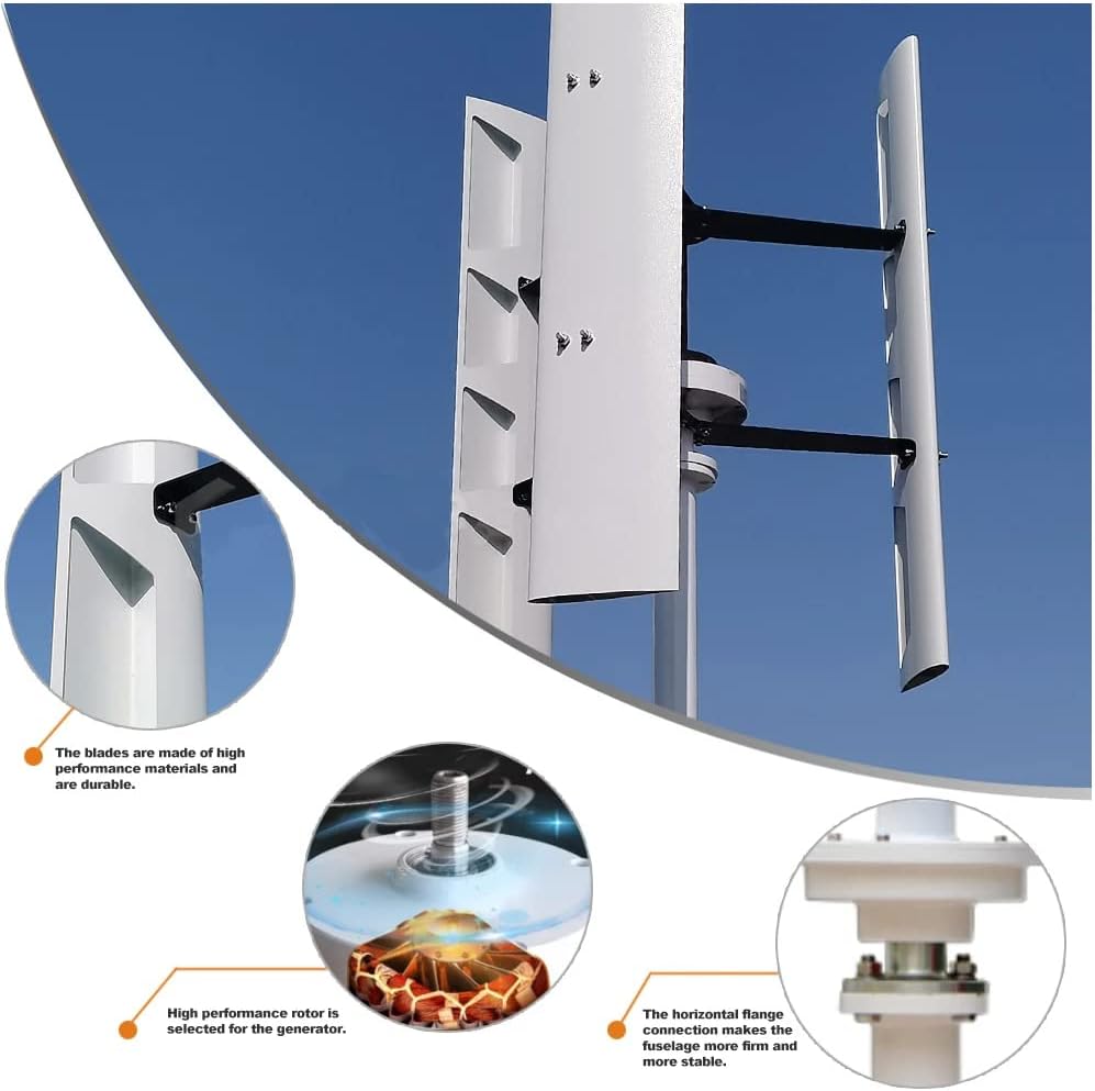 800W 12V Wind Turbine Generator VAWT 3 Blades Vertical Axis Wind Turbine Kit 2m/s Low Wind Speed Starting Wind Power Generator with MPPT Charge Controller for Off Grid System to Charge Battery