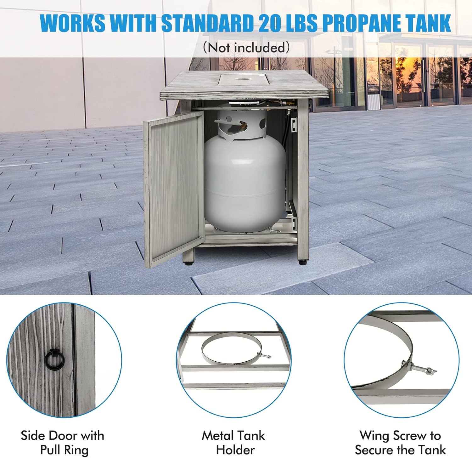 Tangkula 43 Inch Propane Fire Pit Table, Patiojoy 50,000 BTU Outdoor Gas Fire Table w/Wood Grain Tabletop, Hideaway Tank Storage, Lava Rocks, Rectangular Propane Firepit w/Waterproof Cover