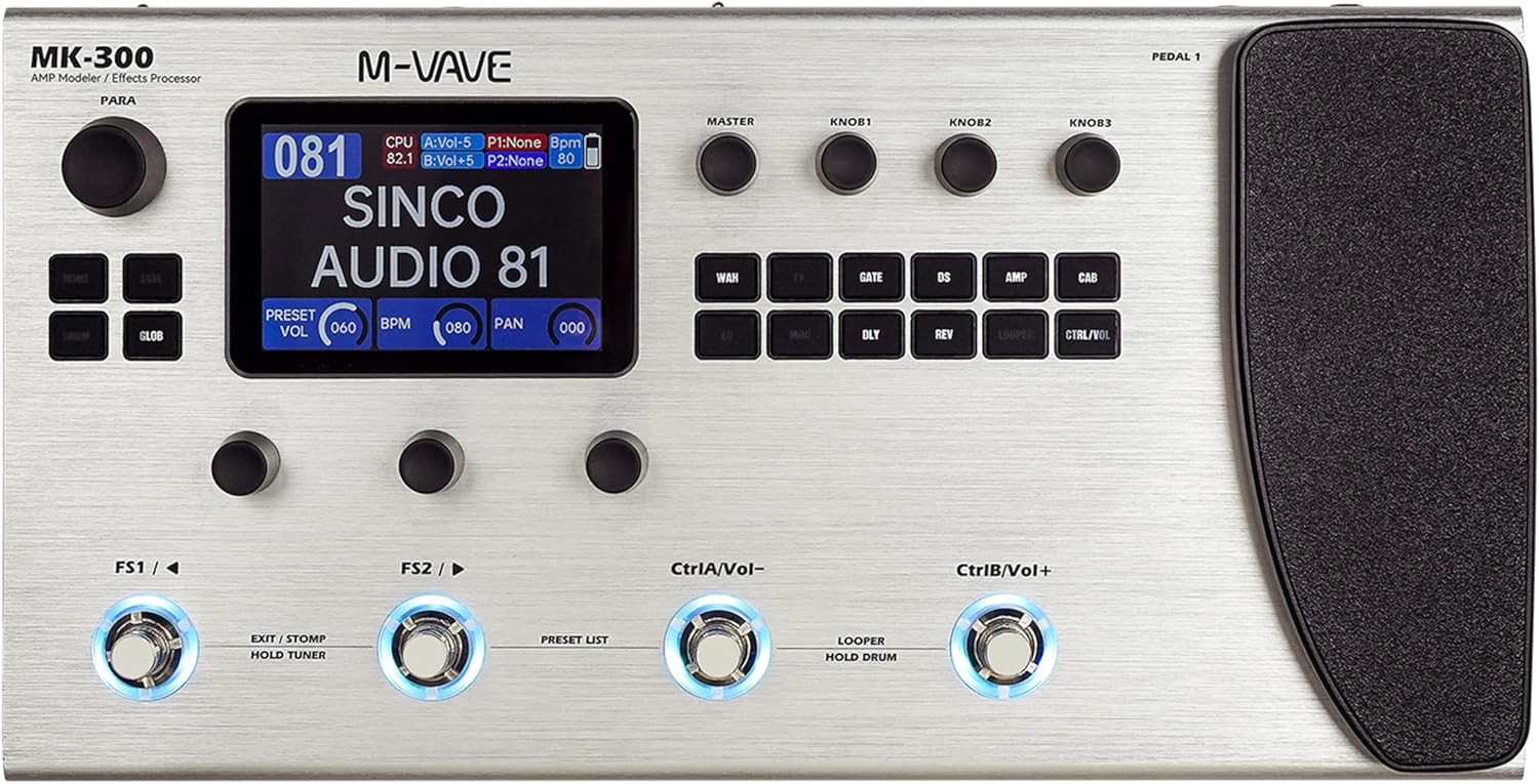 M-VAVE MK-300 Guitar Bass AMP Modeler & Effects Processor with 320+ Effects, 160 Presets, Looper, Drum Machine, USB/BT 10H Battery for Live/Recording