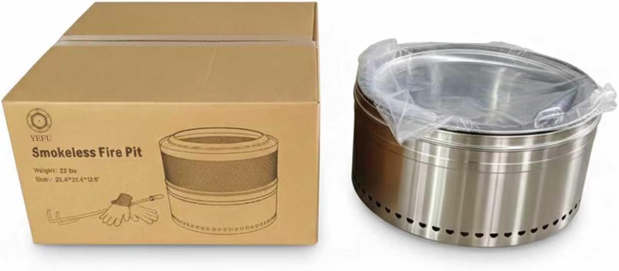 Folding Smokeless Fire Pit 20 Inch, Stainless Steel Wood Burning Firepit, Portable Outdoor Fireplace with Removable Ash Pan, Gloves & Fire Poker for Patio, Backyard & Camping