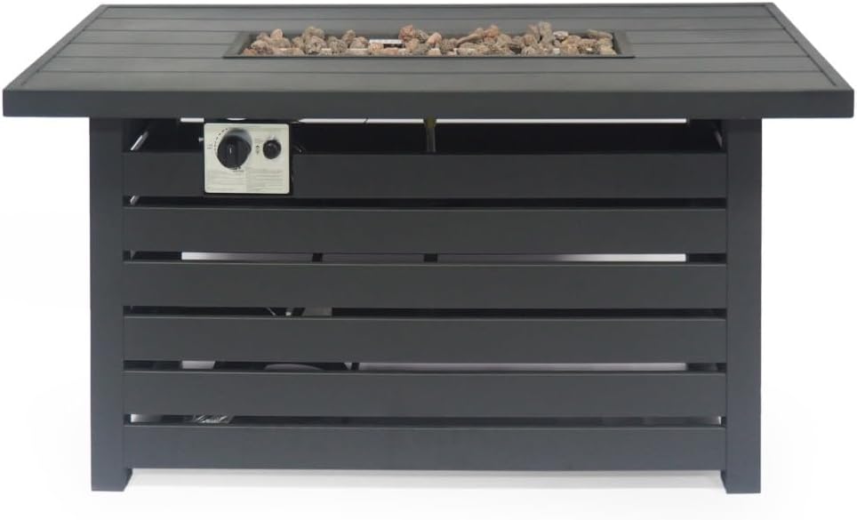 47-inch Rectangular Iron Fire Pit, 30,000 BTU Black Outdoor Propane Fire Pit Table with Internal Tank Storage, Modern Patio Heater for Backyard Garden Deck