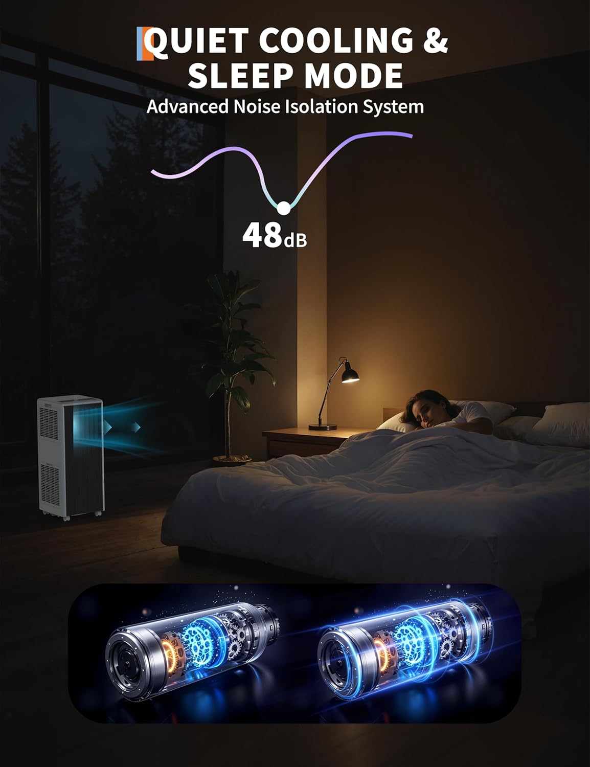 8,000 BTUs Portable Air Conditioner - 3-in-1 AC Unit Cools 350 Sq.Ft, 50dB Ultra Quiet, with Dehumidifier, Fan, Cool, 24-Hour Timer Mode, Window Kit & Remote, Grey