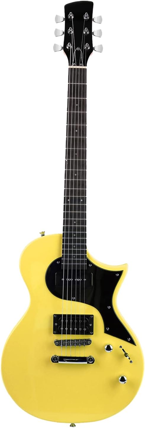 Electric Guitar Beginner Guitar 40.2 Inch Solid Poplar Body Maple Neck Laurel Fingerboard HH Pickups Les Paul Style with Gig Bag Tuner Capo (Color Options) (Yellow)
