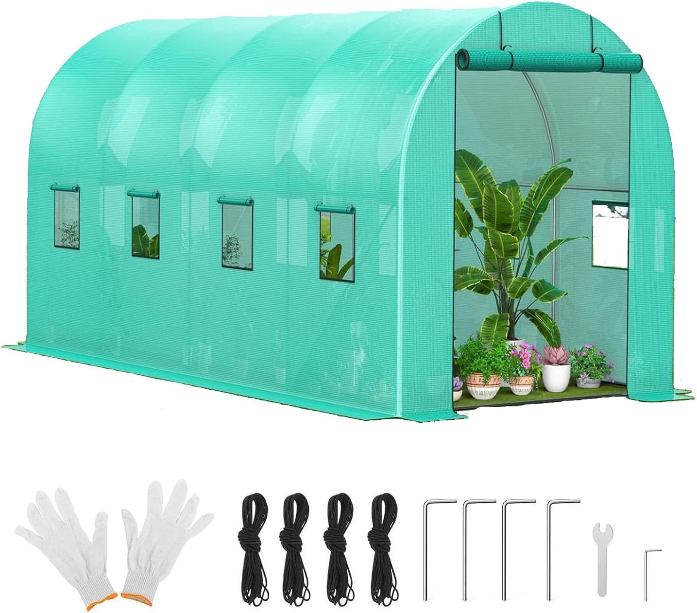 Large Walk in Greenhouse-Steel Frame Backyard Greenhouse for Outdoors with 1 Door & 8 Mesh Vents, Waterproof Garden Green House Kits for Plants, Vegetables, Flowers, All Season Workable