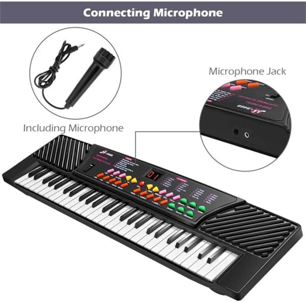 54-Key Electronic Keyboard for Kids, 10 Timbres/10 Tempos, Record/Playback, Microphone & Headphone Jack, 6 Demo Songs, LED Display, Dual Power Supply (Black)