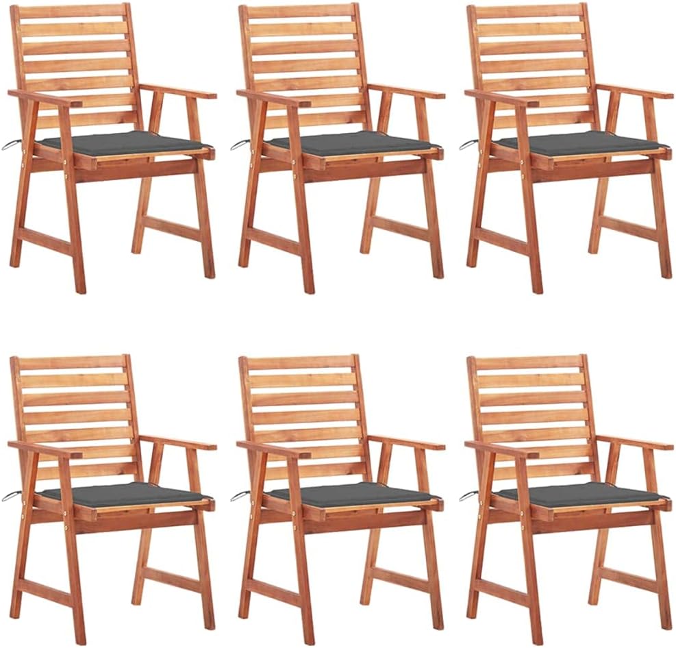 Patio Dining Chairs 6 pcs with Cushions Solid Acacia Wood,Modern Acacia Wood Dining Chair Set with, Cushions for Alfresco Dining Outdoor Furniture, Outdoor Chairs