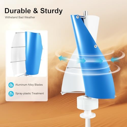 500W Vertical Wind Turbine Kit - 12V Eco-Friendly Wind Generator with Controller for Marine, RV, Home & Industrial Energy Solutions - Blue & White Design for Renewable Power