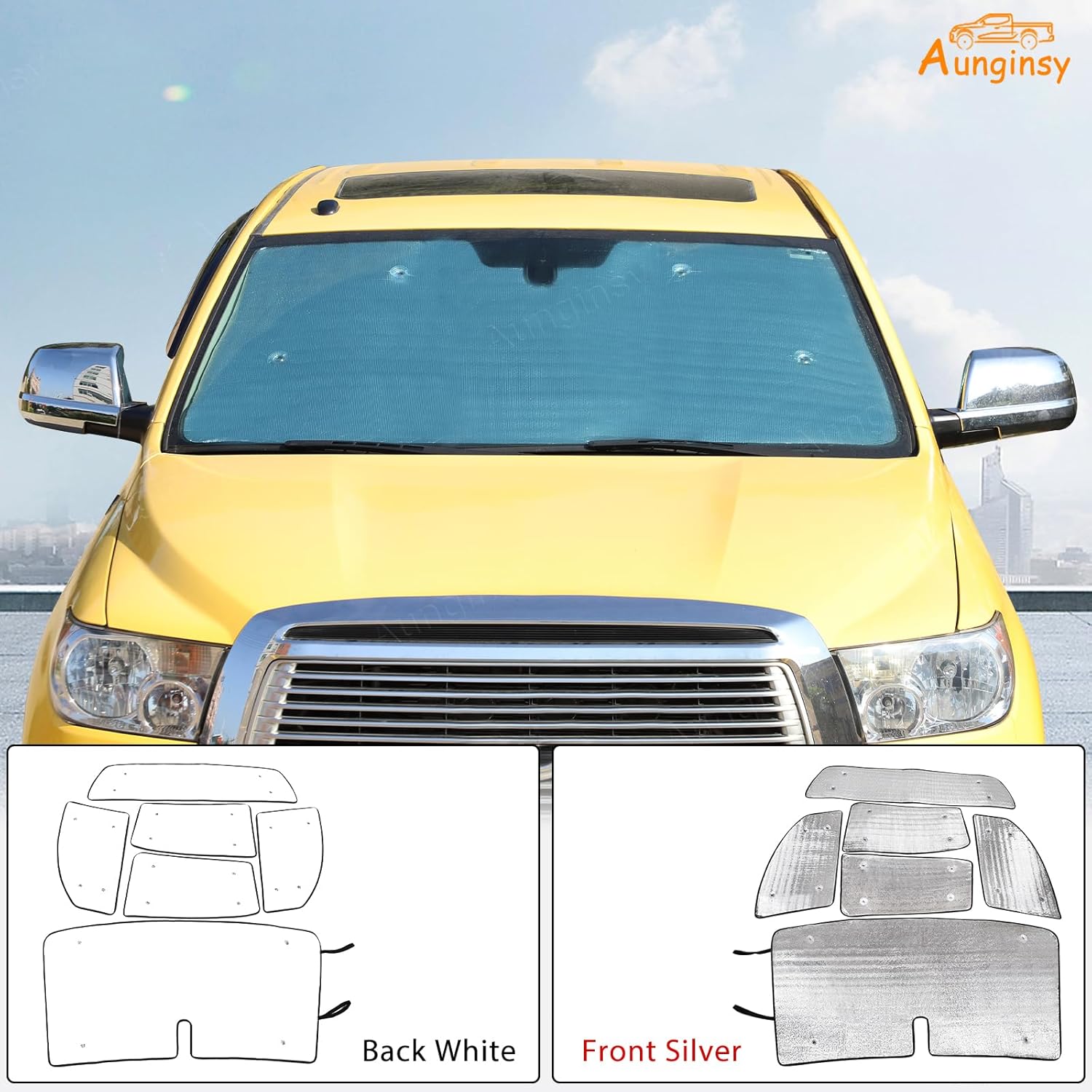 Car Full Windshield Sunshade Compatible with Toyota Tundra 2007-2021 Automotive 6Pcs Windshield Sunshades Foldable Reflective Sun Visor for UV Rays and Sun Heat Full Protect Car Interior Accessories