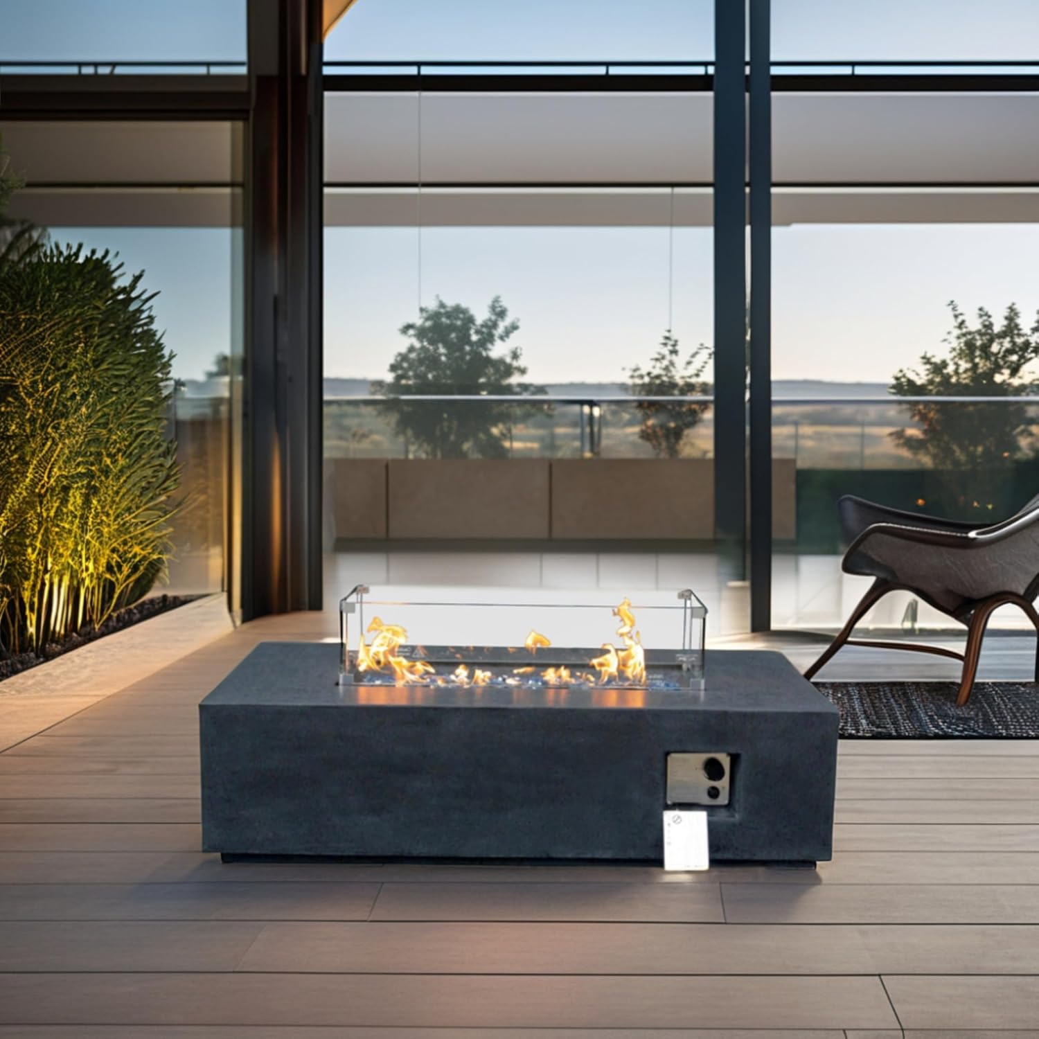 52-Inch Outdoor Concrete Propane Gas Fire Pit Table, CSA Certified, Adjustable Flame,Glass Chips & Lava Stone Burner, Glass-Fiber Reinforced Concrete, 65,000 BTU, for Garden & Patio (Dark Grey)