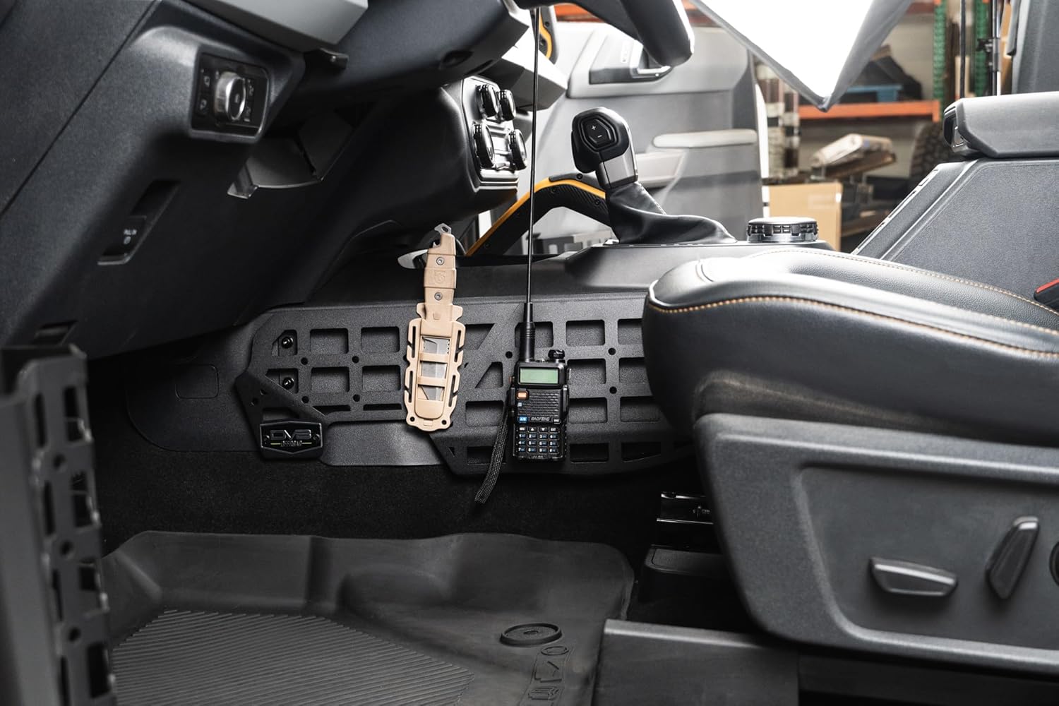 DV8's Center Console Molle Panels for 2021-2025 Ford Bronco | Mounts Quick Access Gear & Accessories | Durable Steel Construction | Black Powder Coat Finish | Driver & Passenger Side Panels Included