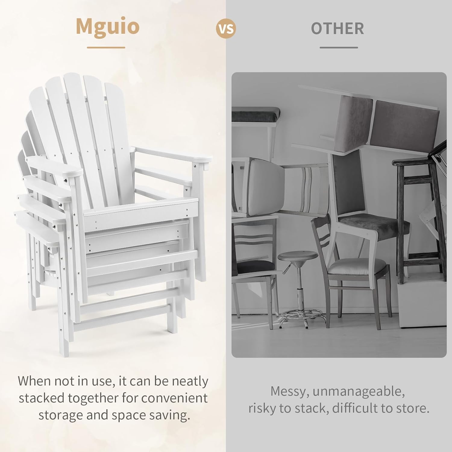 Stackable Adirondack Chair, Space Saving HDPE All-Weather Fire Pit Chairs for Outdoor Lawn Porch Deck