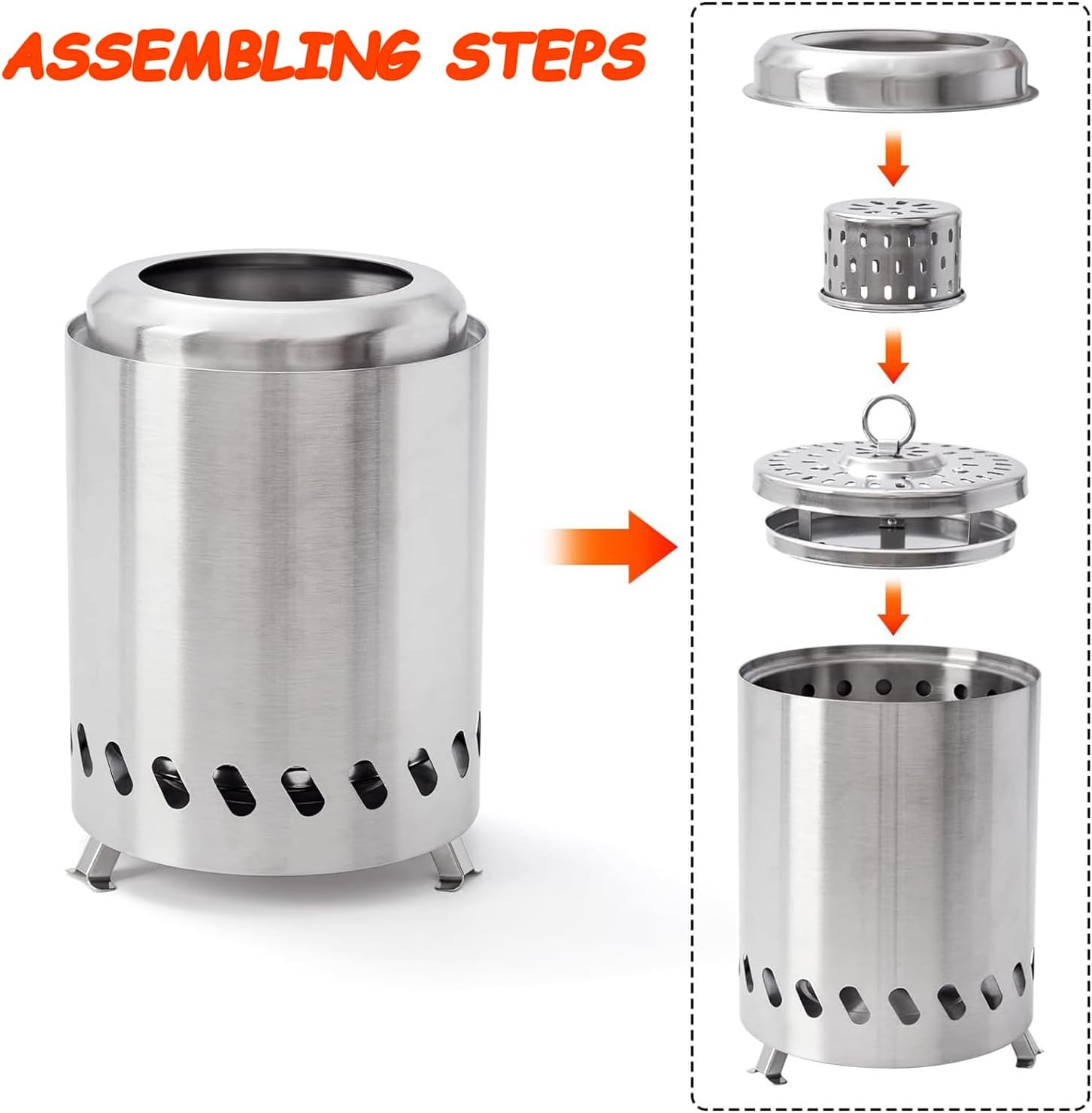 Portable Stainless Steel Wood Burning Stove Bonfire, Easy to Carry, Smokeless Firepit for Outside Outdoor Patio Camping Backyard