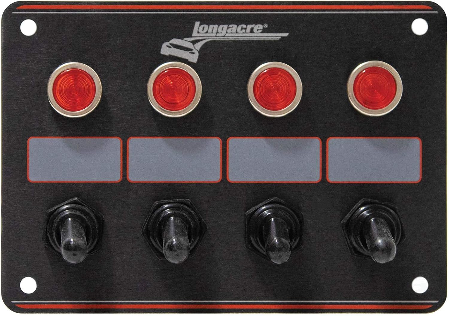 Longacre 52-44865 4 Switch Accessory Panel w/ 4 Pilot Lights, Black