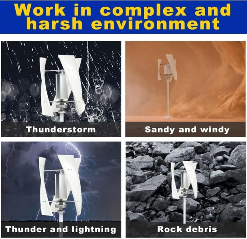 Low Wind Speed Start 3 Blades 5000Wvertical Wind Turbine Generator Windmill Kit, 12V 24V 48V 220V Noise Free Portable Outdoor Wind Turbine Generatorwith Controller