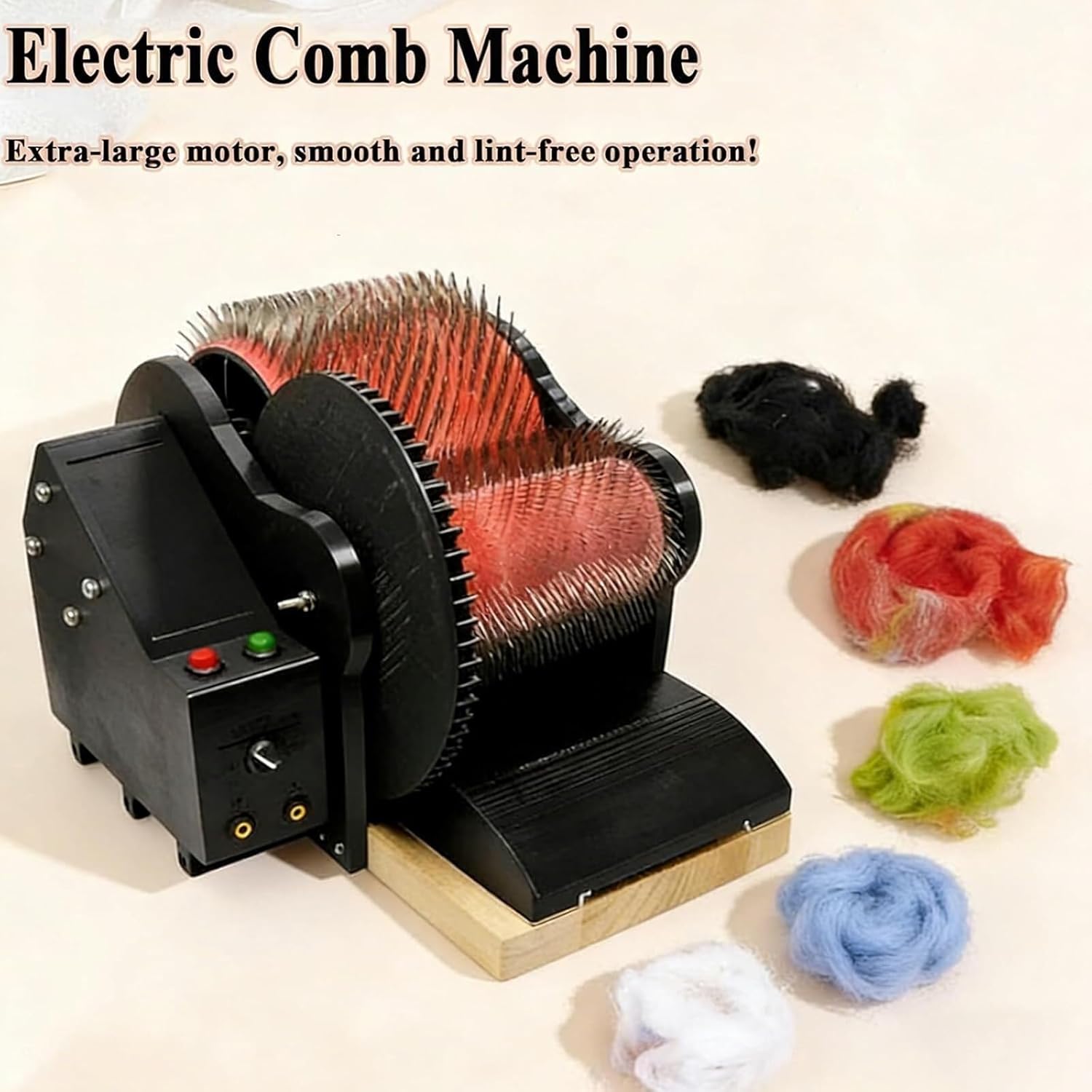 Electric Wool Carding Machine, Wool Fiber Drum Combing Machine with Foot Pedal, Forward and Reverse, Adjustable Speed, Fast Color Mixing, Combing, Spinning, for DIY Craft Make Felt Animals