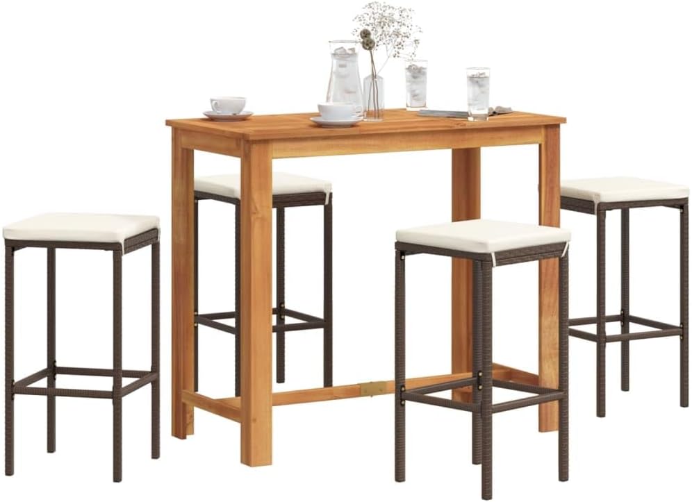 Patio Set 5 Piece Patio Bar Set Brown Solid Wood Acacia and Poly Rattan
