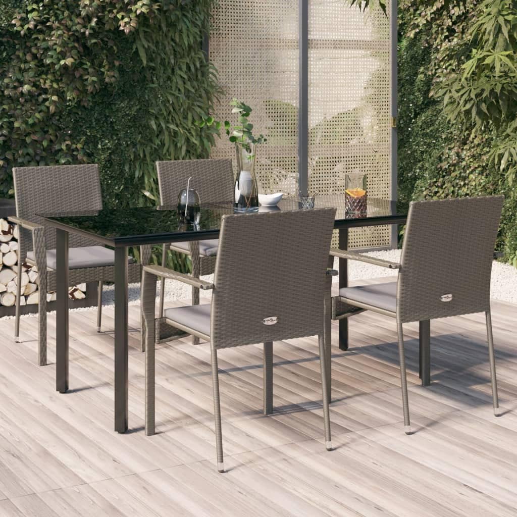 Furniture Sets 5 Piece Patio Dining Set with Cushions Black and Gray Poly Rattan,Modern Patio Dining Set: Durable, Stylish Outdoor Furniture for Your Garden Garden Conversation Sets