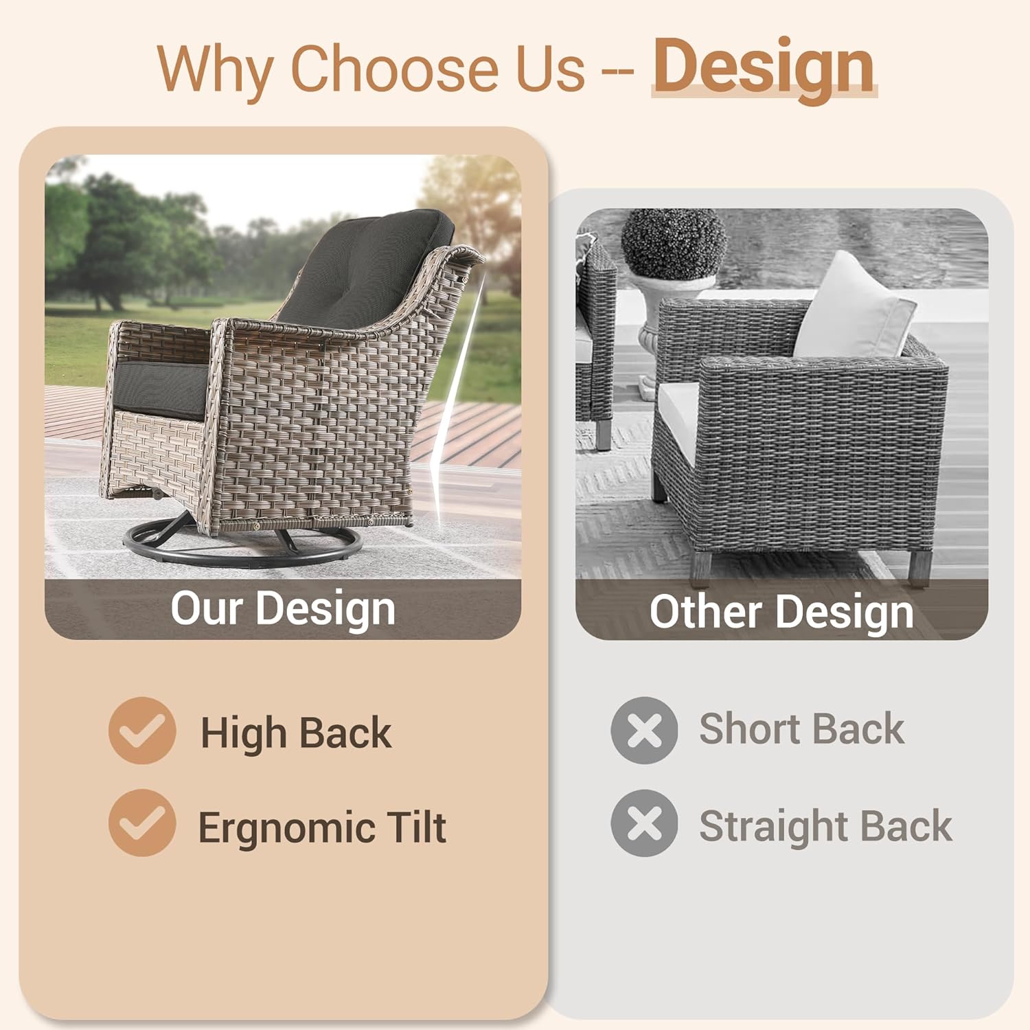 HOOOWOOO Patio Furniture Set,6 Pieces Wicker Outdoor Furniture,High Back Conversation Set with All Weather Resistant Fire Pit Table Couch Swivel Chairs,Black