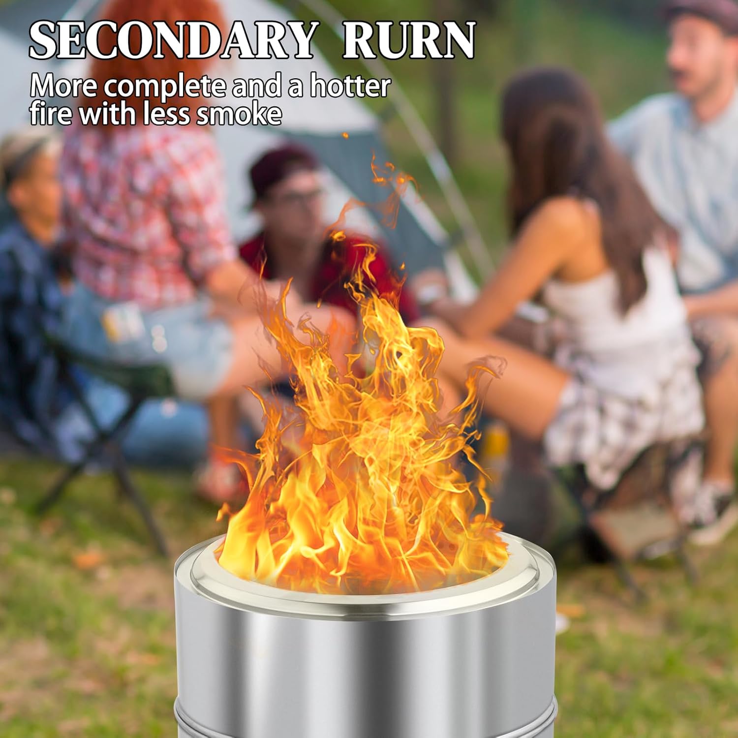 19 inch Large Portable Stainless Steel Smokeless Fire Pit, Outdoor Smokeless Firepit, Wood Burning Fire Pits for Camping Backyard Patio Garden Picnic with Carry Bag (19.3 * 19.3 * 19.3in,Silver)