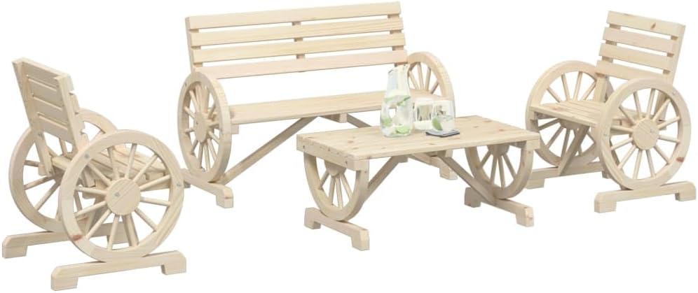 Furniture Sets 4 Piece Patio Lounge Set Solid Wood Fir,Adirondack Outdoor Patio Lounge Set: Solid Fir Wood for Comfort and Durability Garden Conversation Sets