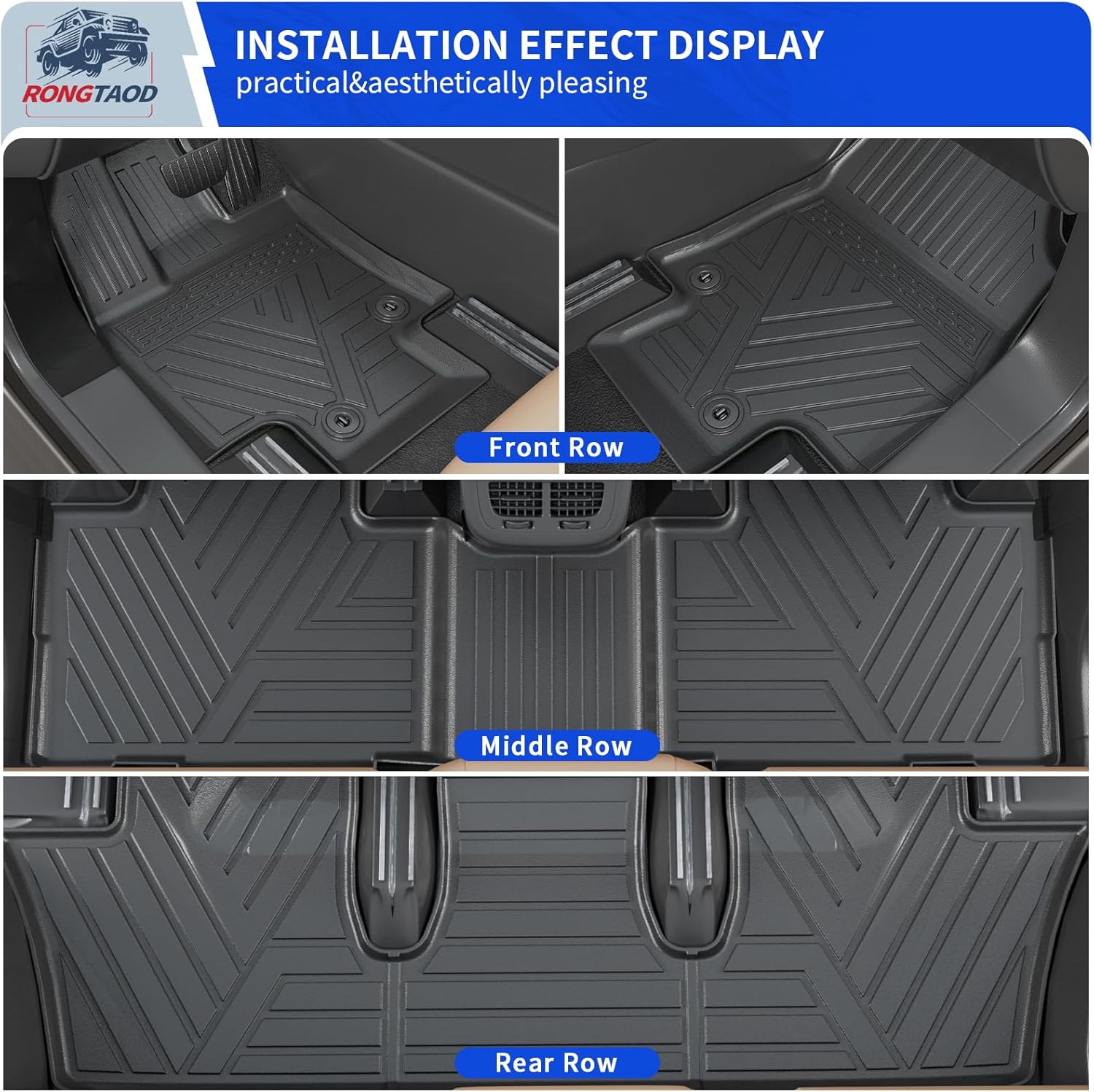 Rongtaod Floor Mats Compatible with 2024 2025 2026 Toyota Grand Highlander Cargo Mat Cargo Liner Trunk Mat Back Seat Protector Grand Highlander Accessories (Trunk Mat with Backrest Mat+Floor Mats)