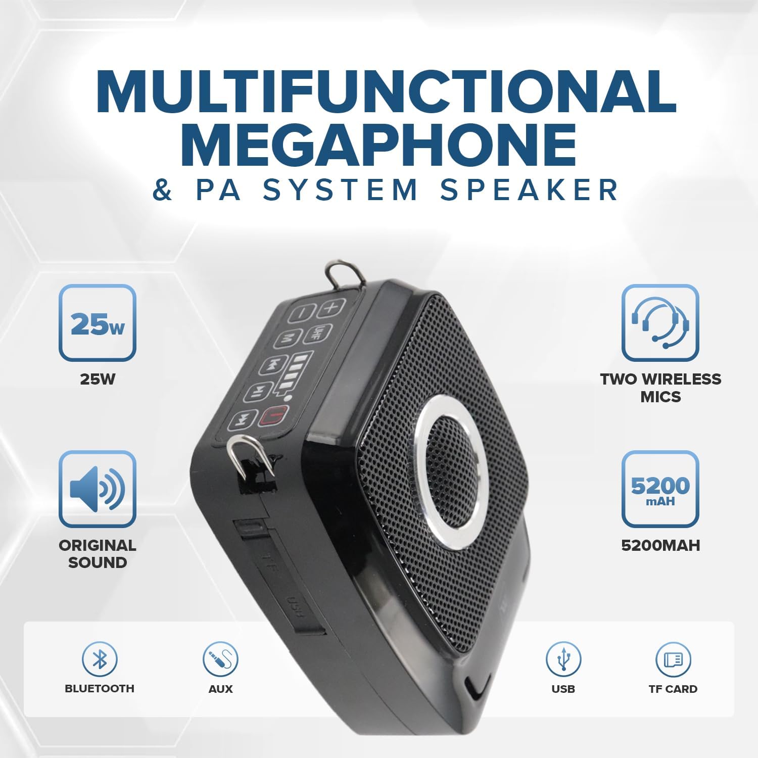 Voice Amplifier with 2 Wireless Mics, 25W High Capacity 5200mAh Personal Voice Amplifier Portable Pa System Megaphone Bluetooth Speaker,Wireless Microphone System for Teaching, Fitness, Outdoor