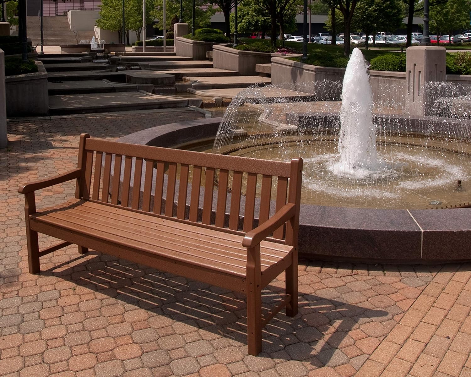 POLYWOOD Rockford 72-Inch Teak Outdoor Bench - Heavy Duty 3 Person Garden Seating with Wood Slats, Ideal for Fire Pit, Porch, or Dock